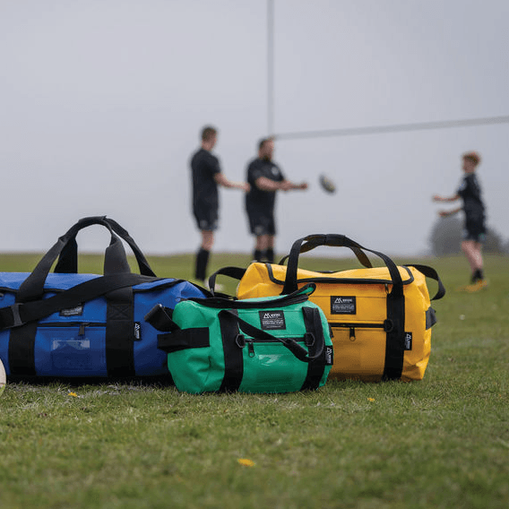 Montrose kitbags on rugby pitch