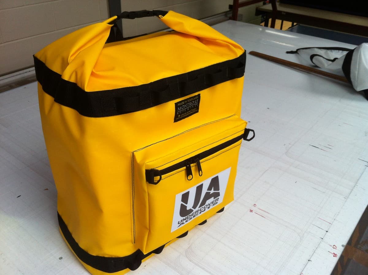 Custom bag with a company logo branding badge